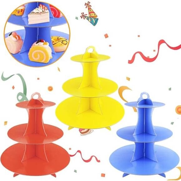 Faxco 3 Pack 3-Tier Colorful Round Cardboard Cup Cake Holder Stand Dessert Tower - Picture 7 of 7